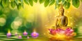 Buddha statue water lotus Buddha standing on lotus flower on orange background