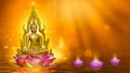 Buddha statue water lotus Buddha standing on lotus flower on orange background Royalty Free Stock Photo