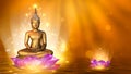 Buddha statue water lotus Buddha standing on lotus flower on orange background Royalty Free Stock Photo