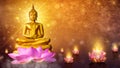 Buddha statue water lotus Buddha standing on lotus flower on orange background Royalty Free Stock Photo