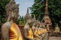 Buddha statues alignment at Wat Yai Chai Mongkhon temple, Ayutthaya, Chao Phraya Basin, Central Thailand, Thailand Royalty Free Stock Photo