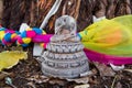 Buddha statues damaged headless under the big trees. Royalty Free Stock Photo