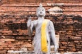 Buddha statues and pagoda in Wat Mahathat, the old Thai temple inside Ayutthaya historical park, Thailand Royalty Free Stock Photo