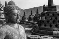 Buddha statues at the top of Borobudur Temple in Indonesia. The island of Java. Royalty Free Stock Photo