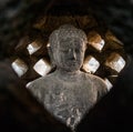 Buddha statues at the top of Borobudur Temple in Indonesia. The island of Java. Royalty Free Stock Photo