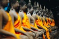 Row of Buddha Status at Wat Yai Chaimongkol, Ayutthaya, Thailand Royalty Free Stock Photo