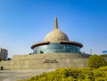 Buddha stupa with bright blue sky at morning from flat angle