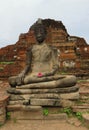 Buddha in Thailand surrounded by ruins holding a pink flower Royalty Free Stock Photo