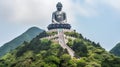 Buddha in the top of moutain, creative digital illustration, abstract, religion