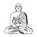 Buddha vector illustration.Black and white line art of meditating