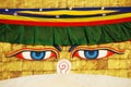 Buddha wisdom eyes on Bodhnath stupa in Kathmandu Royalty Free Stock Photo