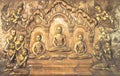 Buddha wooden carving.Mural paintings tell the story about the Buddha`s history Royalty Free Stock Photo