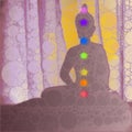 Purple buddha with seven chakras