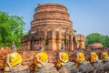 Buddhas at the temple of Wat Yai Chai Mongkol in Ayutthaya,Thailand Royalty Free Stock Photo