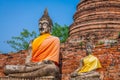 Buddhas at the temple of Wat Yai Chai Mongkol in Ayutthaya,Thailand Royalty Free Stock Photo