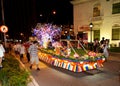 Buddhish devotees and floats at wesak procession Royalty Free Stock Photo