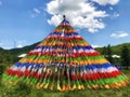 Buddhism colorful prayer flags symbol od spirtual of Tibetan on the mountain with blue sky Royalty Free Stock Photo