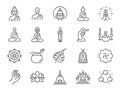 Buddhism icon set. It included monk, Buddha, Buddhist, temple, and more icons. Editable Vector Stroke.