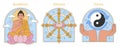 Buddhism icons set. Flat vector illustration