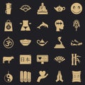 Buddhism icons set, simple style