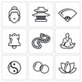 Buddhism icons set. Vector Illustration. Royalty Free Stock Photo