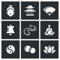 Buddhism icons set. Vector Illustration.