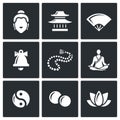 Buddhism icons set. Vector Illustration. Royalty Free Stock Photo