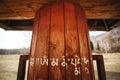 Buddhism prayer wheel in the nature