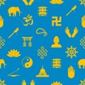 Buddhism religions symbols vector icons seamless pattern eps10