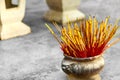 Buddhism, Thailand Religion. Incense Sticks In Urn In Temple. Pr Royalty Free Stock Photo