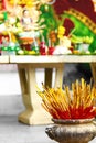 Buddhism, Thailand Religion. Incense Sticks In Urn In Temple. Pr Royalty Free Stock Photo