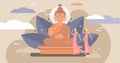 Buddhism vector illustration. Tiny karma religion symbol persons concept.