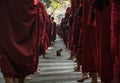 Monks going to eat after collecting their alms, Mandalay, Mandalay region, Myanmar Royalty Free Stock Photo