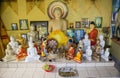 Buddhist altar with buddhist statues in the temple Royalty Free Stock Photo