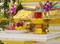 Buddhist altar with ritual drinks