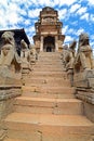 Buddhist animals statues protecting a temple in Bhaktapur, Nepal Royalty Free Stock Photo