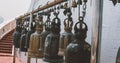 Buddhist bells in the monastery close-up. Wat Saket in Bangkok - Temple of the Golden Mount Royalty Free Stock Photo