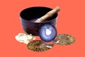 Buddhist bowl with a wooden stick for cleaning the space stone f