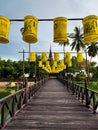 Beautiful yellow Lanterns from the gate on the way to the temple, Sukhothai Thailand