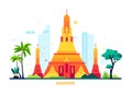 Buddhist building in Bangkok - modern colored vector illustration