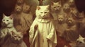 Buddhist cat, animal worship, funny illustration of a cat with folded paws.