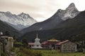 Buddhist Chorten and Tengboche monastery from Himalaya. Nepal