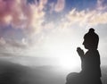 buddhist concept, Silhouette Buddha on natural black and white background