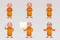 Buddhist cute monk traditional asian buddhist culture religion cartoon 3d realistic character icons design set vector