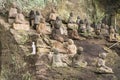 Buddhist deities and monks around the Saigoku Kannon bodhisattva in Mount Nokogiri. Royalty Free Stock Photo