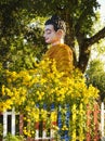 Buddhist Figure in Garden with Yellow Flowers