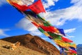 Buddhist flags in the mountain in Himalayas.