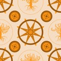 Buddhist holiday - Vesak. Dharmachakra. Seamless Pattern