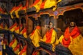 Lama statues in library of Thiksey Gompa Tibetan Buddhist Monastery. Ladakh, India Royalty Free Stock Photo