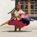 Buddhist lamas dressed in mystical mask dancing Tsam mystery dance in time of Yuru Kabgyat Buddhist festival at Lamayuru Gompa, La Royalty Free Stock Photo